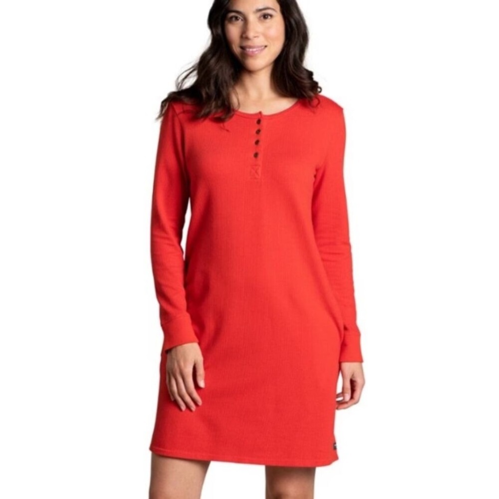 Toad&Co Ponderosa LS Dress Red Long Sleeve Ribbed Midi‎ Dress Small